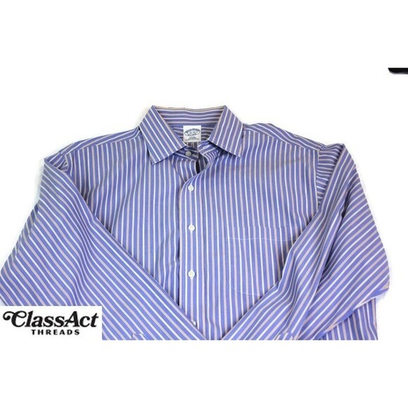 Brooks Brothers Other - Brooks Brothers Men's SLIM FIT Non-Iron Pocket Blue Striped Dress Shirt 16 - 35